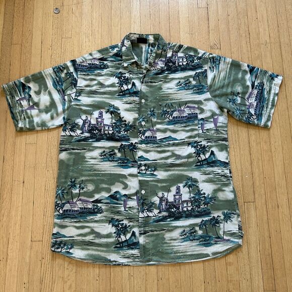 Vintage Hawaiian Shirt by Maui Trading Co Men Sz L Island Aloha Blue-Green - Picture 1 of 6